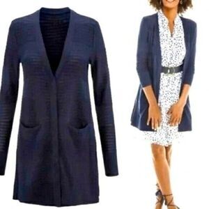 Cabi Cardigan Sweater Women's Small Navy Blue Cotton Blend Pockets Snap Buttons